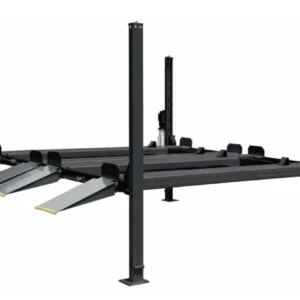 Leeuwis Equipment 4-Koloms Dubbele Parkeerlift - 3-4 Frontperspectief Met Verhoogd Platform En Rijplaten