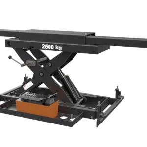Leeuwis Equipment Wolf 2500kg Luchthydraulische Brugkrik - Schuin Vooraanzicht Met Uitgeschoven Armen En Opnamepads