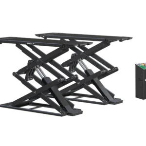 Leeuwis Equipment Wolf WKS3565A Schaarhefbrug - 3D Render Schuin Vooraanzicht In Verhoogde Positie Met Bedieningsconsole
