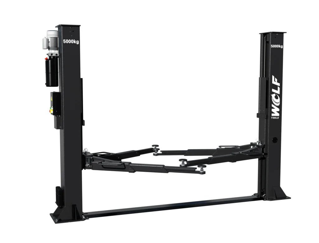 Leeuwis Equipment Wolf WL250BF XL Extra Breed 2-Koloms Hefbrug - Technische Tekening Bovenaanzicht En Vooraanzicht Met Afmetingen