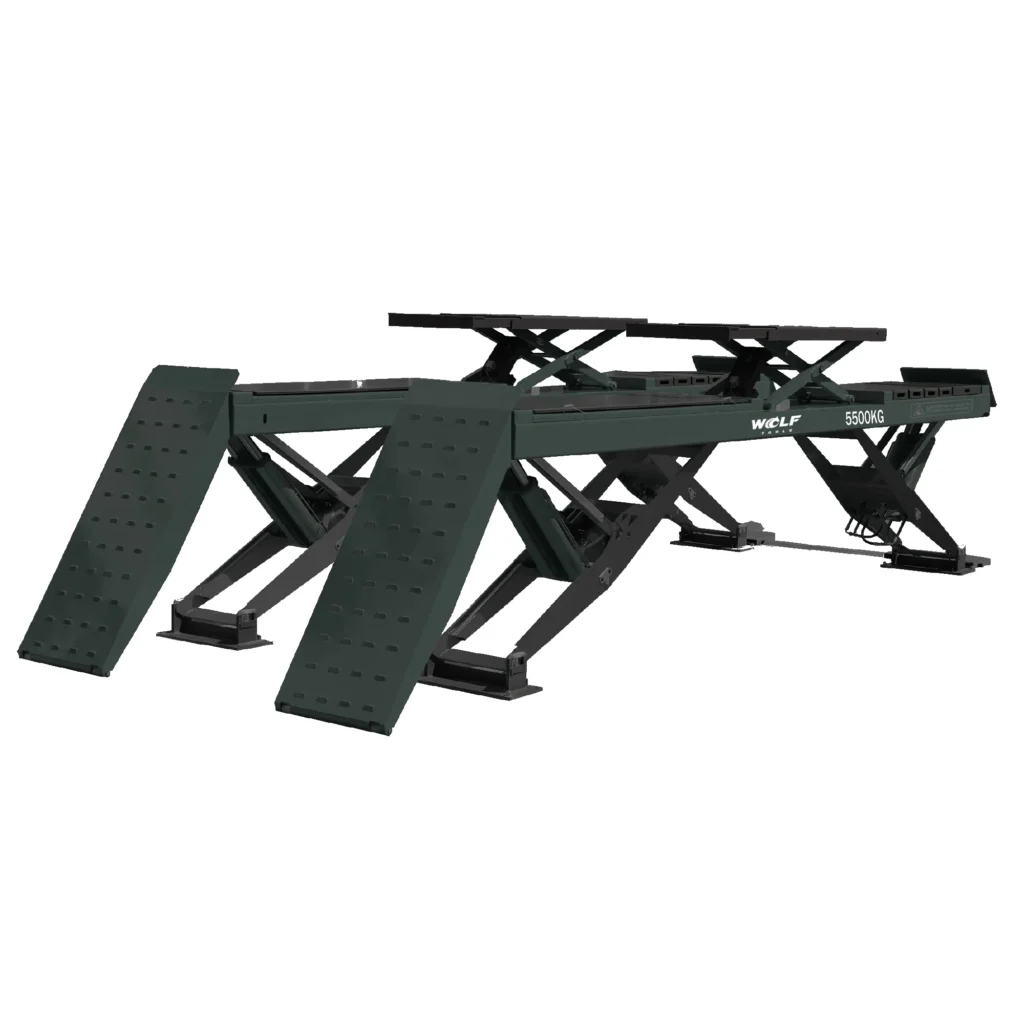 Leeuwis Equipment Wolf WLS554NG 4-Koloms Uitlijnbrug - Technische Tekening Bovenaanzicht Met Platform Afmetingen En Uitlijn Voorzieningen